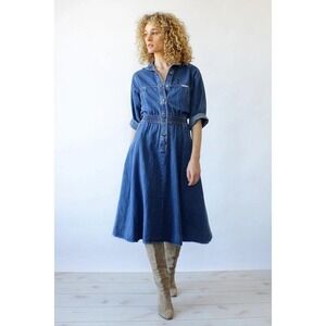 Dreams are Granted Denim Blue Midi Shirt Dress